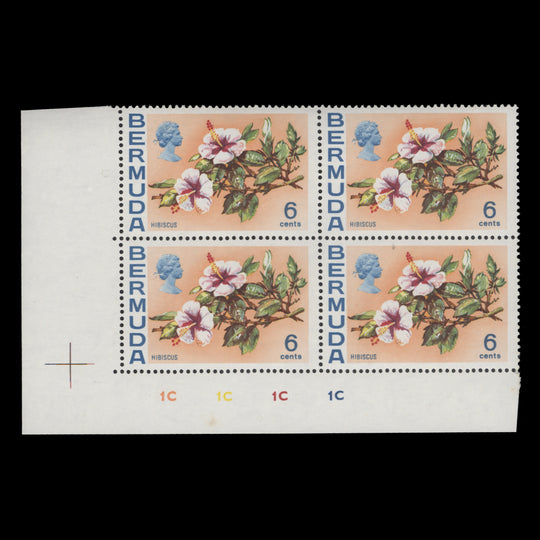 Bermuda 1970 (MNH) 6c Hibiscus plate 1C–1C–1C–1C block