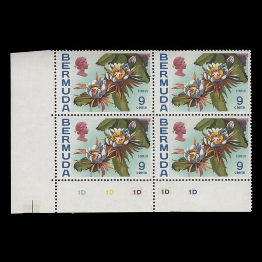 Bermuda 1970 (MNH) 9c Cereus plate 1D–1D–1D–1D–1D block