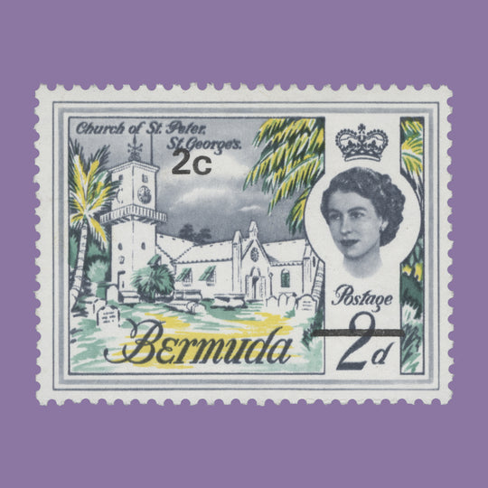 Bermuda 1970 (Variety) 2c/2d Church of St Peter missing lilac