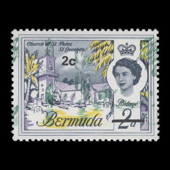 Bermuda 1970 (Variety) 2c/2d Church of St Peter with green shift