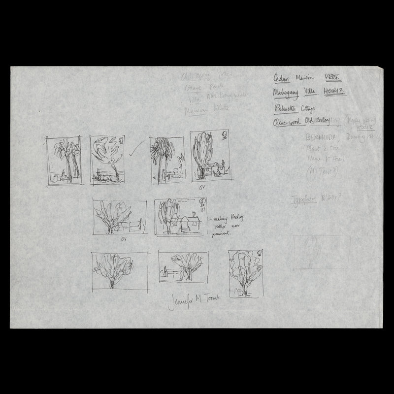 Bermuda 1973 Tree Planting Year preliminary sketches by Jennifer Toombs