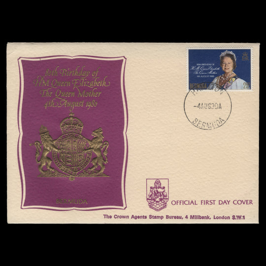 Bermuda 1980 Queen Mother's Birthday first day cover, HAMILTON