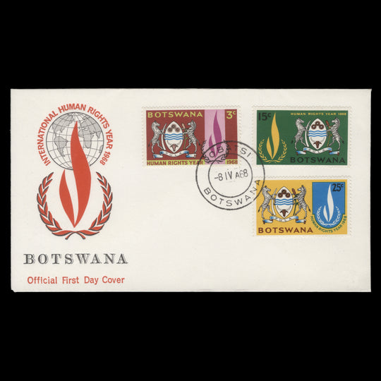 Botswana 1968 Human Rights Year first day cover, LOBATSI