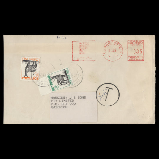 Botswana 1977-81 Zebra postage dues on commercial cover