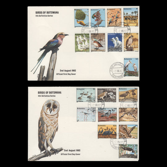 Botswana 1982 Birds definitives first day covers, GABORONE