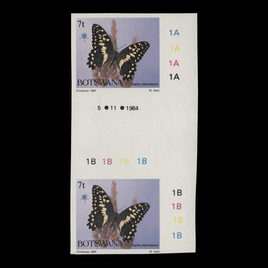 Botswana 1984 Papilio Demodocus/Christmas imperf proof plate pair
