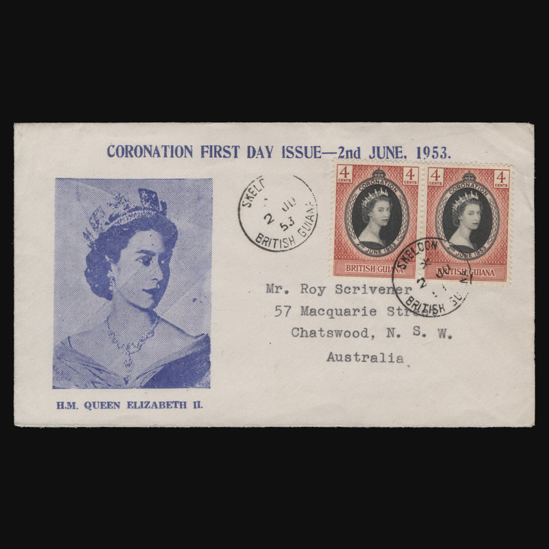 British Guiana 1953 Coronation first day cover, SKELDON