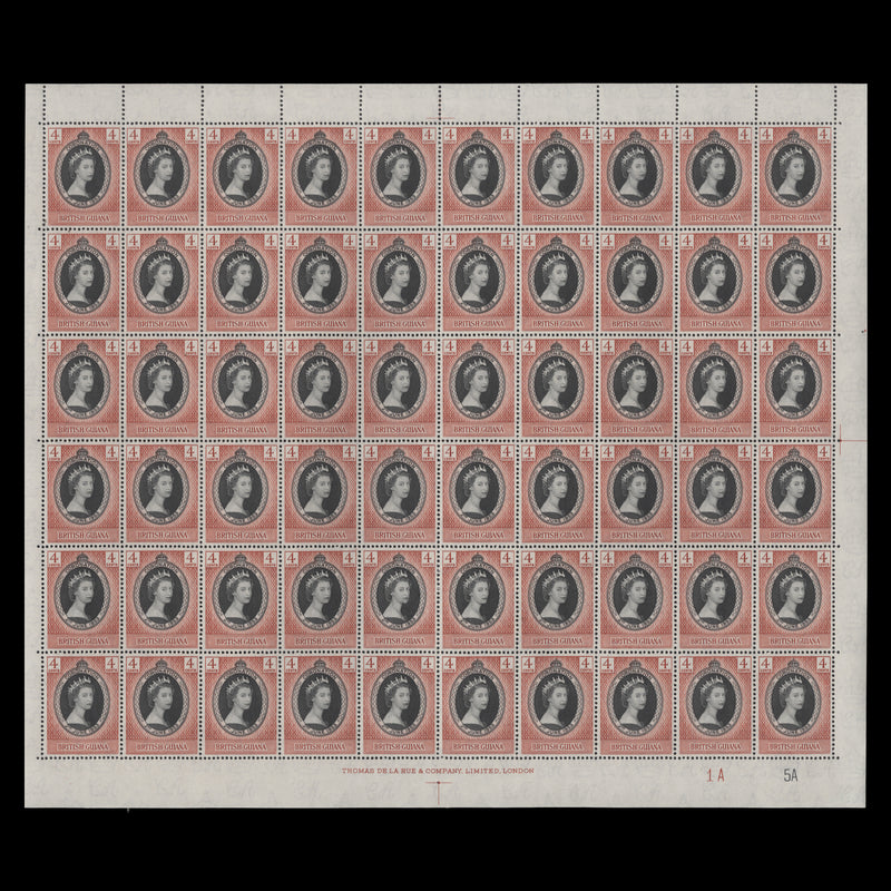 British Guiana 1953 (MNH) 4c Coronation plate 1A–5A pane of 60 stamps