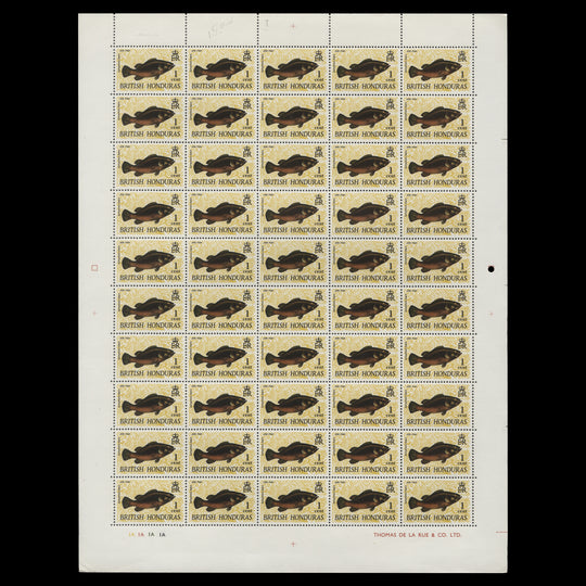 British Honduras 1968 (MNH) 1c Jew Fish plate 1A pane of 50 stamps