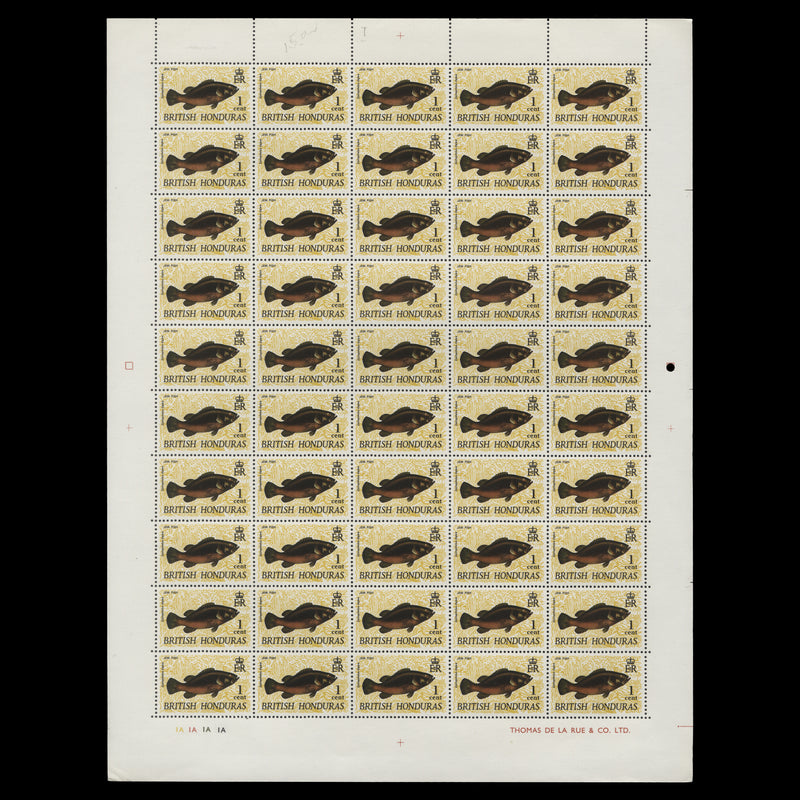 British Honduras 1968 (MNH) 1c Jew Fish plate 1A pane of 50 stamps