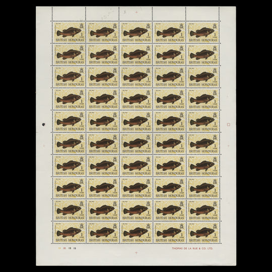 British Honduras 1968 (MNH) 1c Jew Fish plate 1B pane of 50 stamps