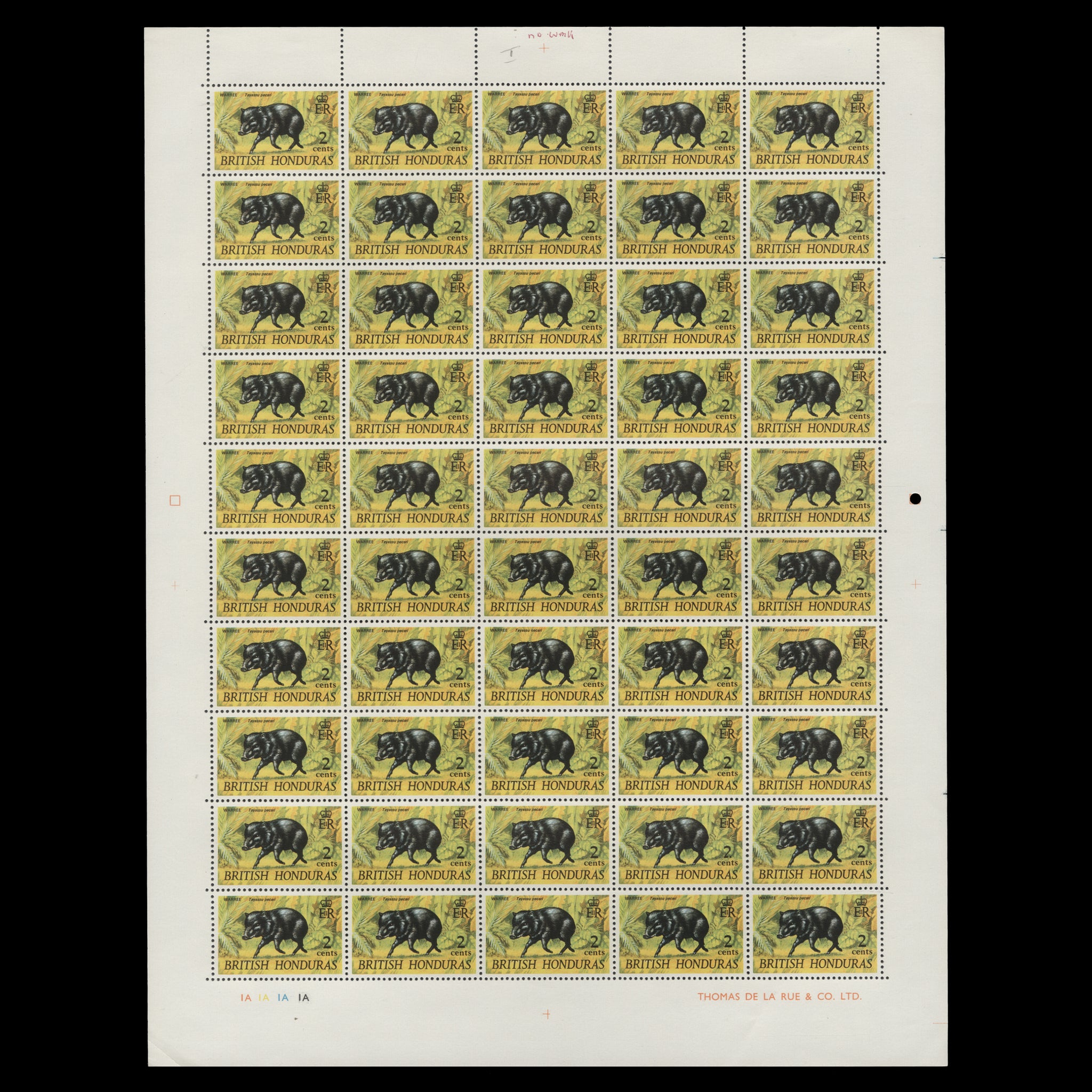 British Honduras 1968 (MNH) 2c Warree plate 1A pane of 50 stamps ...