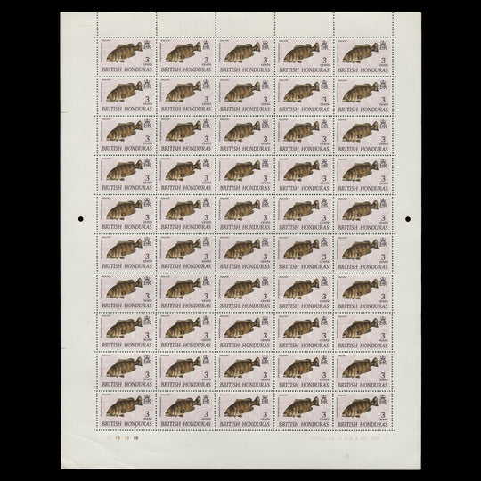 British Honduras 1968 (MNH) 3c Grouper plate 1B pane of 50 stamps