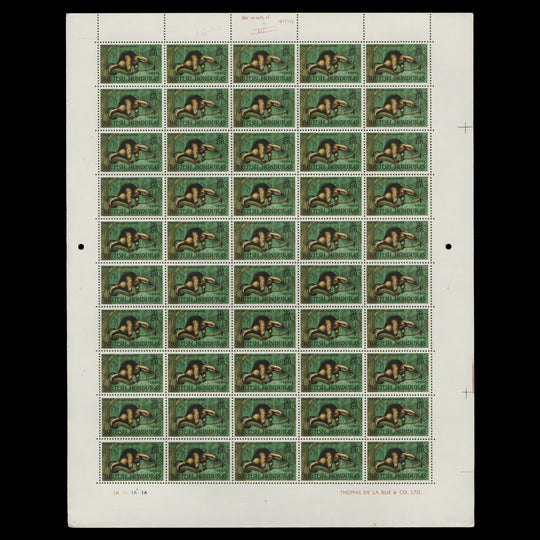 British Honduras 1968 (MNH) 4c Ant Bear plate 1A pane of 50 stamps