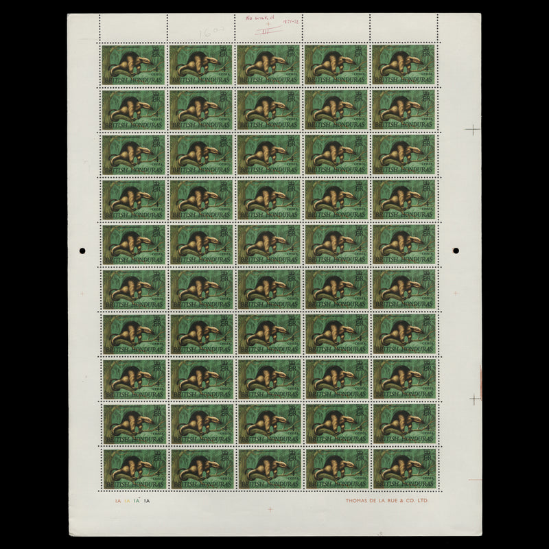 British Honduras 1968 (MNH) 4c Ant Bear plate 1A pane of 50 stamps