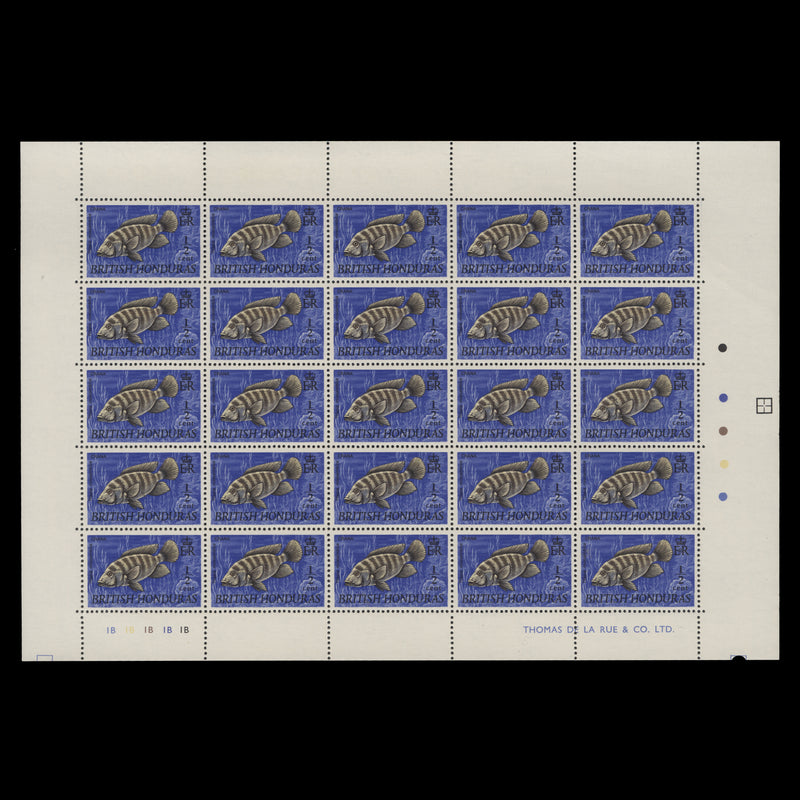 British Honduras 1969 (MNH) ½c Crana plate 1B pane of 25 stamps