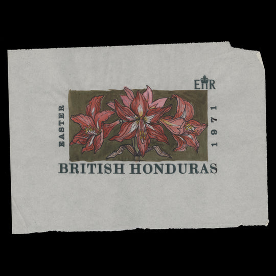 British Honduras 1971 Hippeastrum Equestre unadopted watercolour artwork