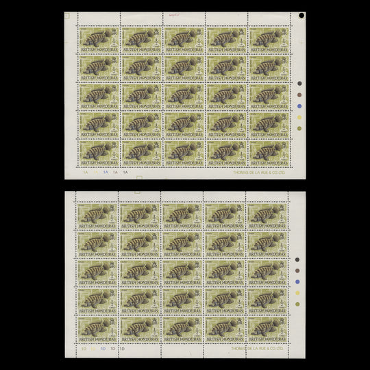 British Honduras 1971 (MNH) ½c Crana panes of 25 stamps in distinct shades
