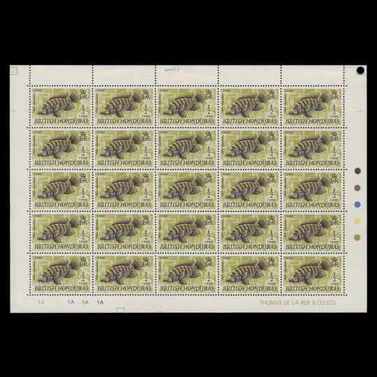 British Honduras 1971 (MNH) ½c Crana plate 1A pane of 25 stamps