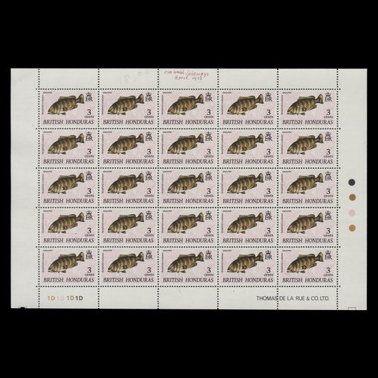 British Honduras 1972 (MNH) 3c Grouper plate 1D pane of 25 stamps