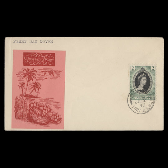 British Virgin Islands 1953 (FDC) 2c Coronation, ROAD TOWN