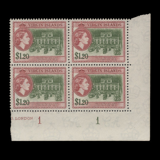 British Virgin Islands 1956 (MNH) $1.20 Treasury Square plate block