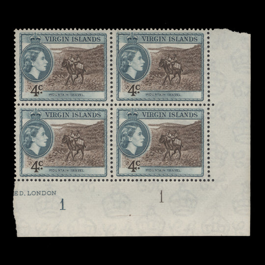 British Virgin Islands 1956 (MNH) 4c Mountain Travel plate block