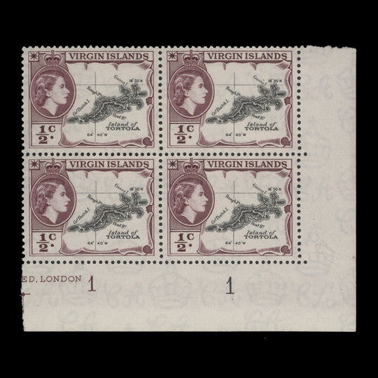 British Virgin Islands 1956 (MNH) ½c Map of Tortola plate block