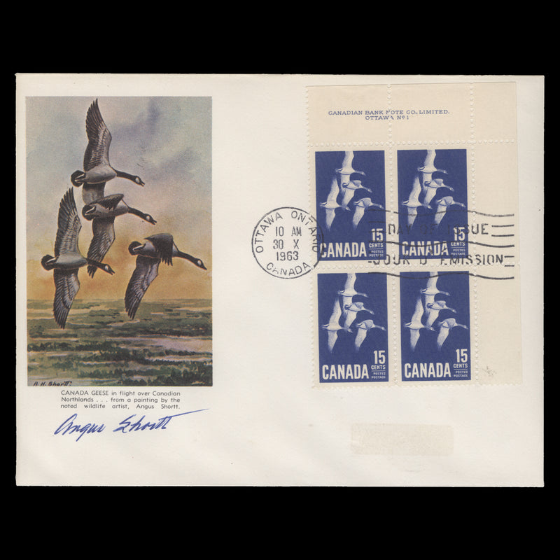 Canada 1963 Geese first day cover signed by artist Angus Shortt