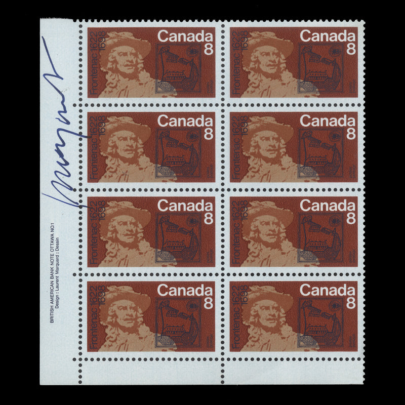 Canada 1972 (MNH) 8c Louis de Buade imprint block signed by Laurent Marquart