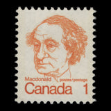 Canada 1973 (Variety) 1c John Macdonald printed on the gummed side