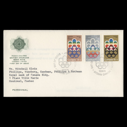 Canada 1974 Olympic Games, Montreal first day cover
