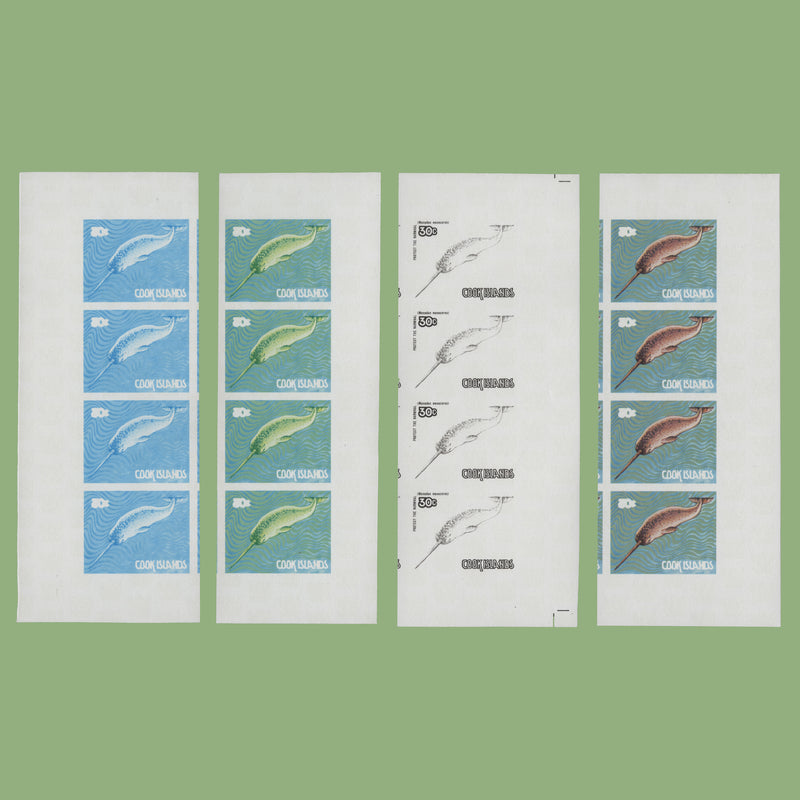 Cook Islands 1984 Narwhal progressive proof strips