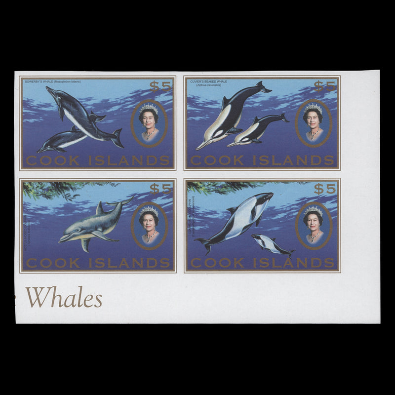 Cook Islands 2007 $5 Whales imperf proof block