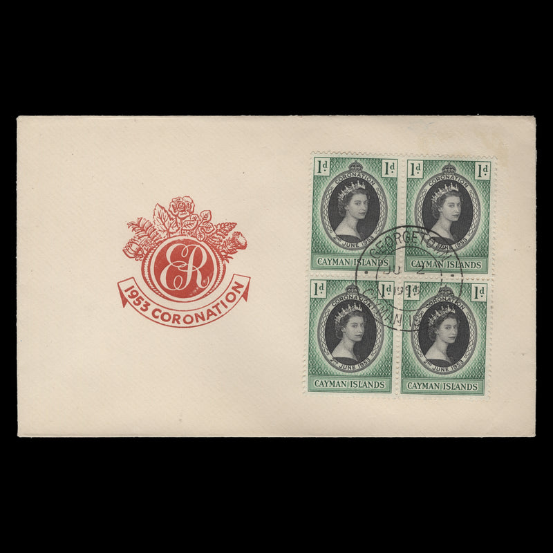 Cayman Islands 1953 (FDC) 1d Coronation block, GEORGETOWN