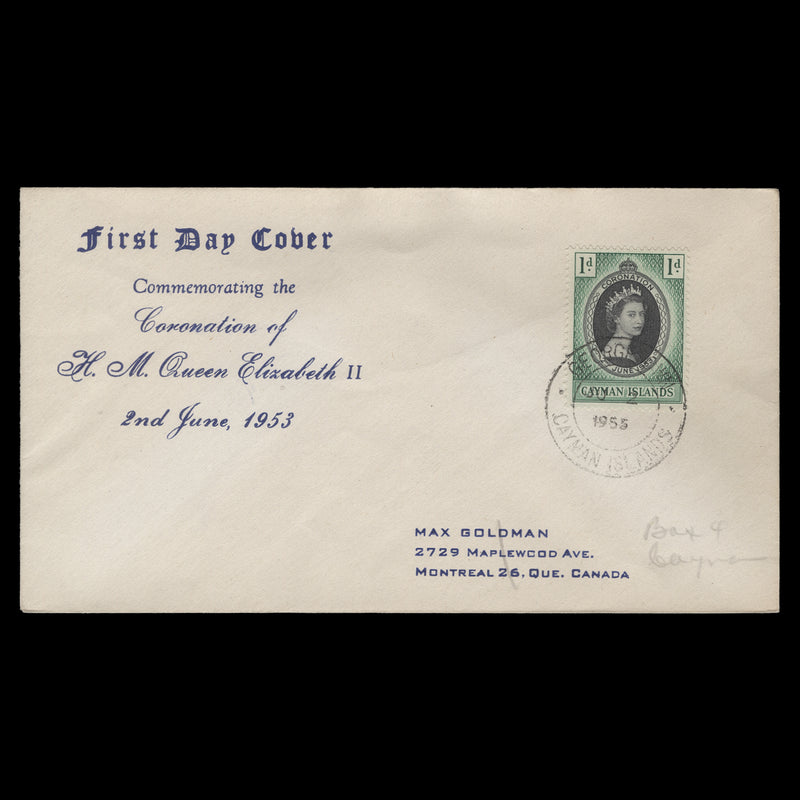 Cayman Islands 1953 (FDC) 1d Coronation, GEORGETOWN