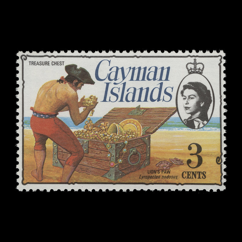 Cayman Islands 1974 (Variety) 3c Treasure Chest with watermark to right