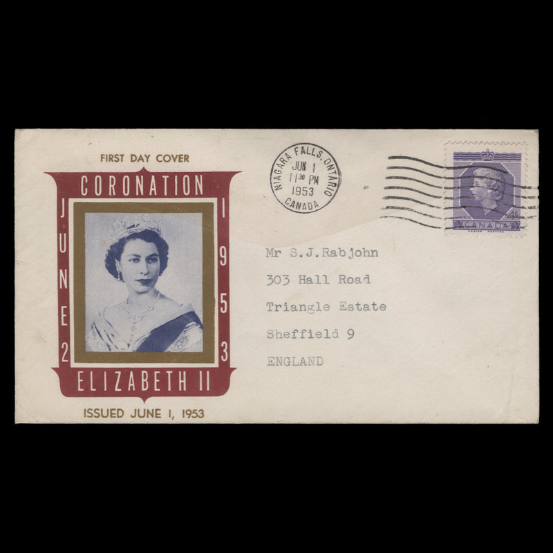 Canada 1953 Coronation first day cover, NIAGRA FALLS