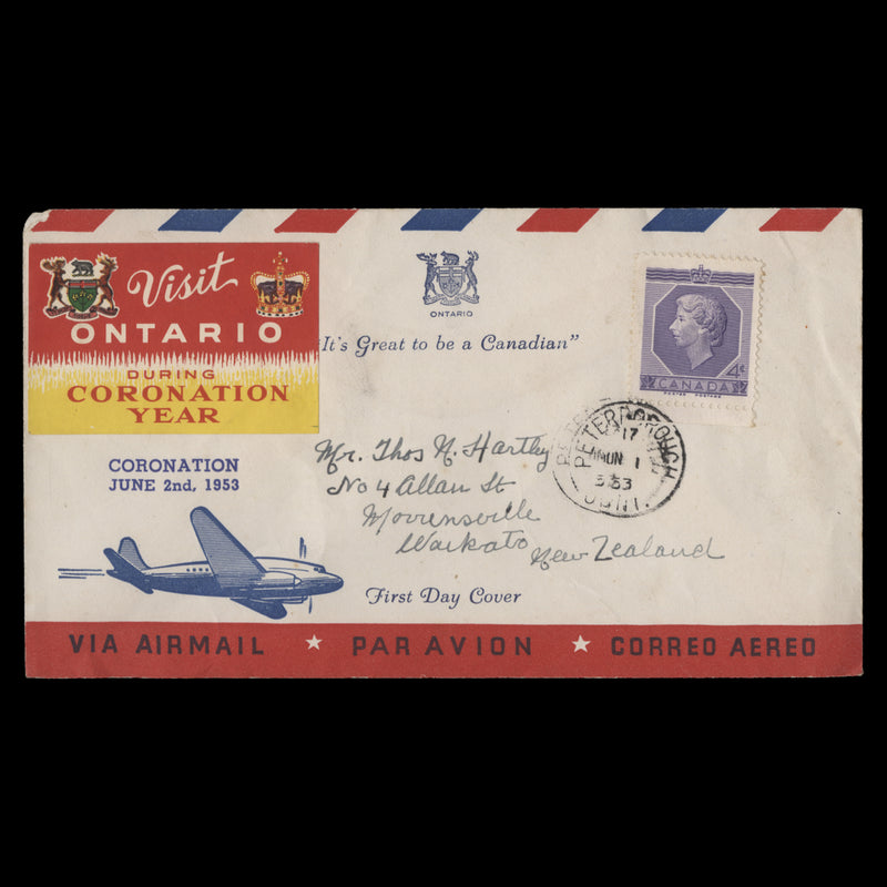 Canada 1953 Coronation first day cover, PETERBOROUGH