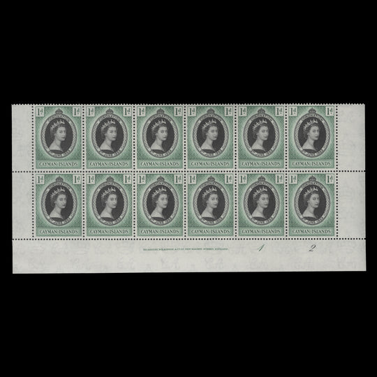 Cayman Islands 1953 (MNH) 1d Coronation imprint/plate 1–2 block