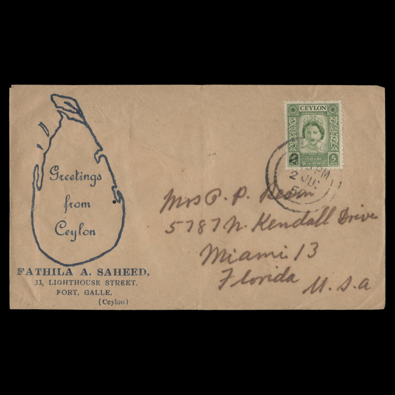 Ceylon 1953 Coronation first day cover, GALLE