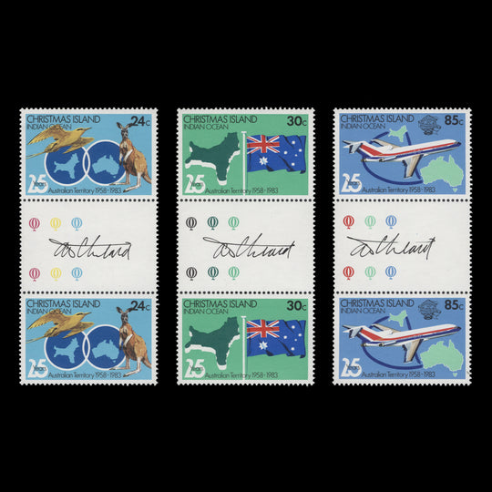 Christmas Island 1983 Australian Territory Anniversary gutter pairs signed by designer