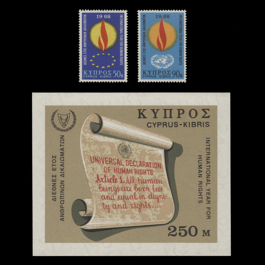 Cyprus 1968 (MNH) Human Rights Year set and miniature sheet