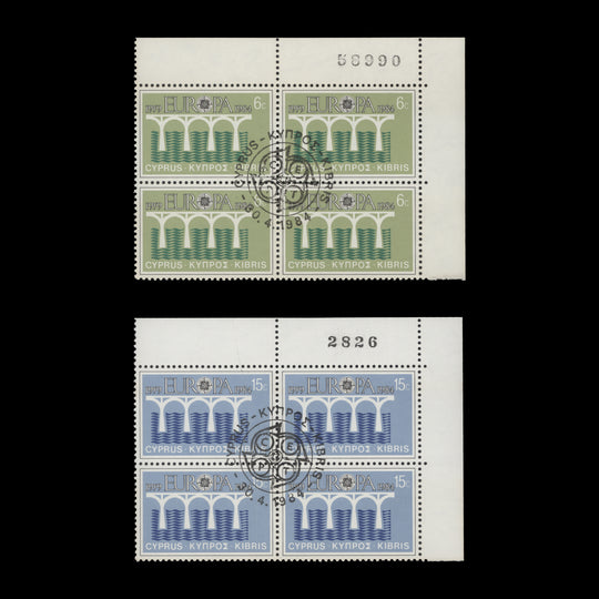 Cyprus 1984 CEPT Anniversary sheet number blocks cancelled-to-order