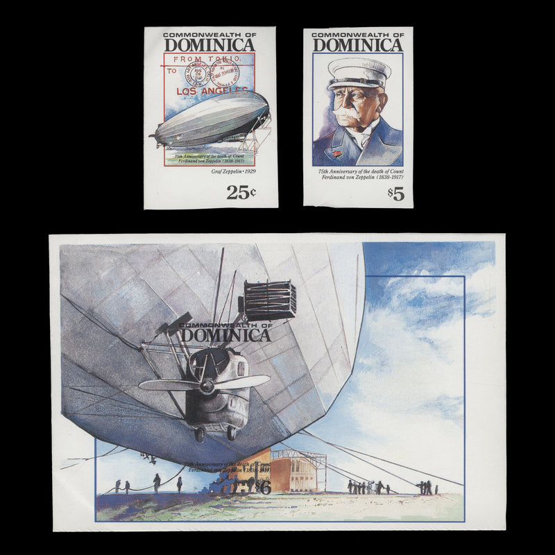 Dominica 1992 Ferdinand von Zeppelin Death Anniversary imperf proofs