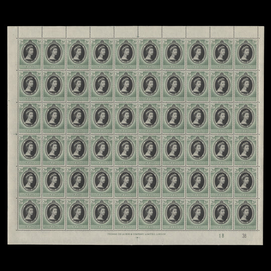 Fiji 1953 (MNH) 2½d Coronation plate 1B–3B pane of 60 stamps