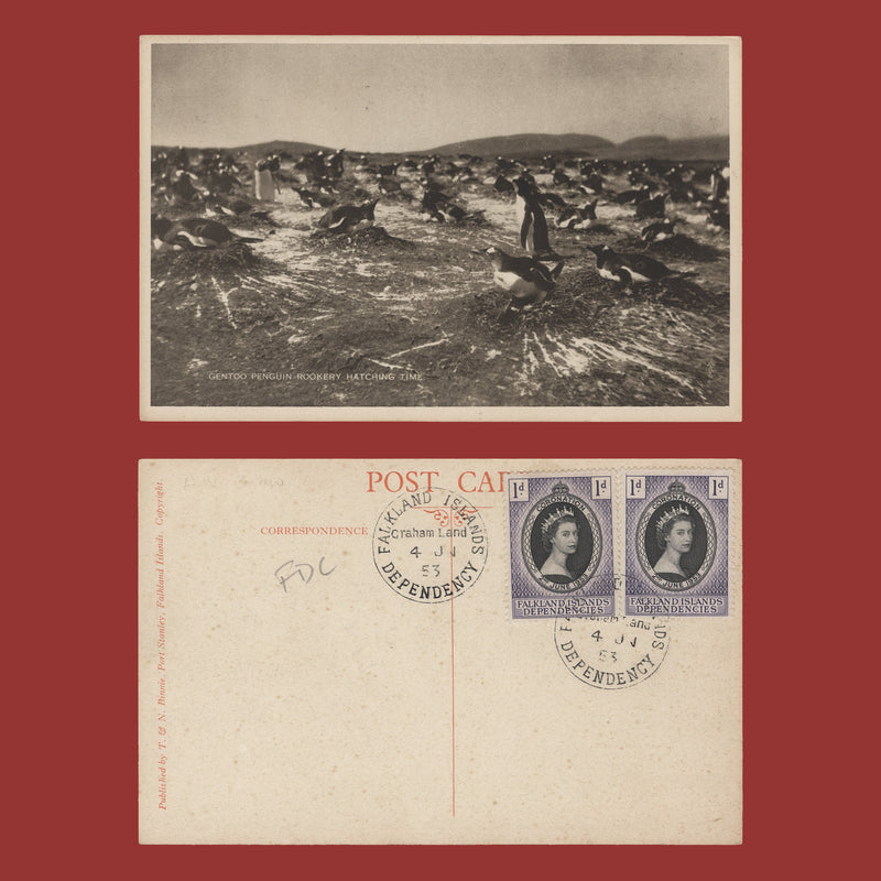 Falkland Islands Dependencies 1953 Coronation first day postcard, Graham Land