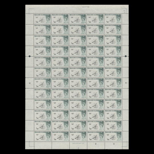 Falkland Islands 1964 (MNH) ½d Austral Thrush plate 2–1 sheet, DLR