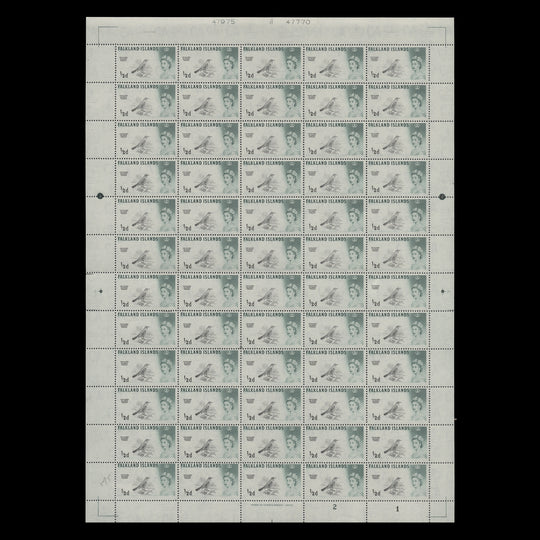 Falkland Islands 1965 (MNH) ½d Austral Thrush plate 2–1 sheet, DLR