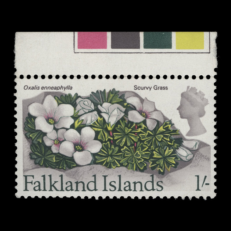 Falkland Islands 1968 (Variety) 1s Scurvy Grass with inverted watermark